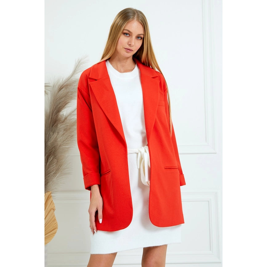 Womens Casual Blazers Open Front Long Sleeve Work Office Jacket RED-Blazers-AZURA-S-RED-Urbanheer