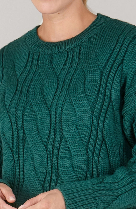 Womens Chunky Merino Wool Cable Jumper Ivy Green-Jumper-Paul James Knitwear-S-Urbanheer