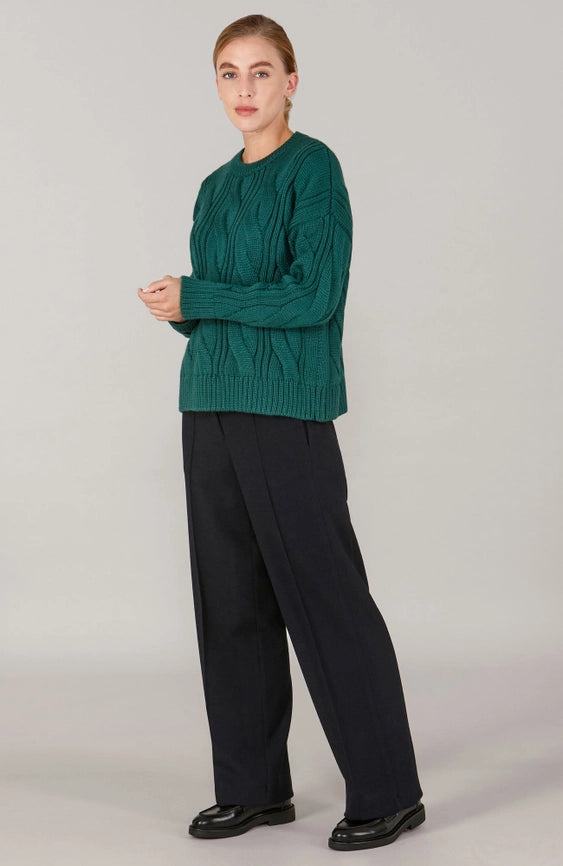 Womens Chunky Merino Wool Cable Jumper Ivy Green-Jumper-Paul James Knitwear-S-Urbanheer