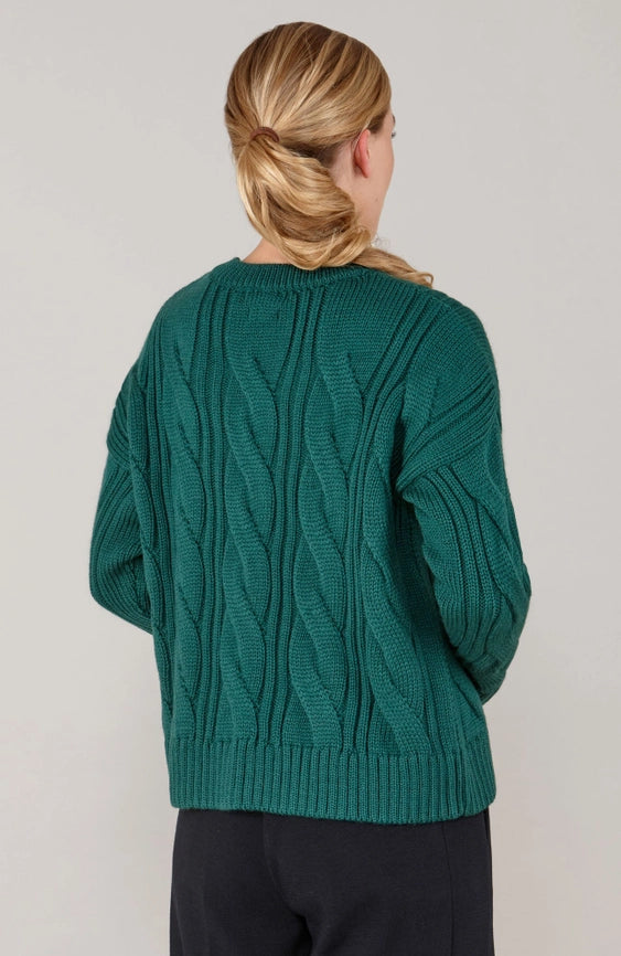 Womens Chunky Merino Wool Cable Jumper Ivy Green-Jumper-Paul James Knitwear-S-Urbanheer