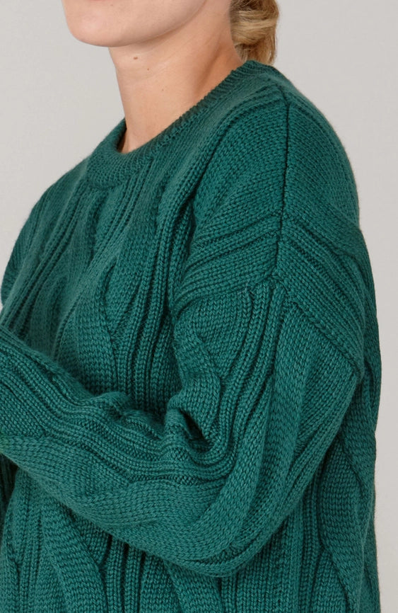 Womens Chunky Merino Wool Cable Jumper Ivy Green-Jumper-Paul James Knitwear-S-Urbanheer