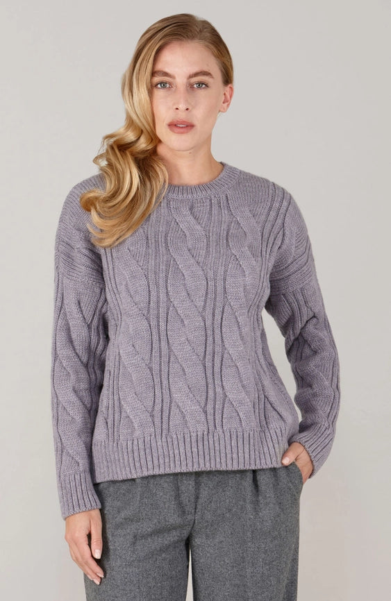 Womens Chunky Merino Wool Cable Jumper Lilac-Jumper-Paul James Knitwear-S-Urbanheer