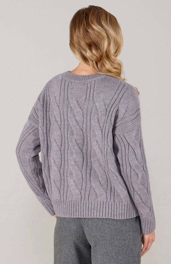 Womens Chunky Merino Wool Cable Jumper Lilac-Jumper-Paul James Knitwear-S-Urbanheer