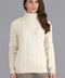 Womens Chunky Merino Wool Roll Neck Cable Jumper-Jumper-Paul James Knitwear-XS-Ecru-Urbanheer