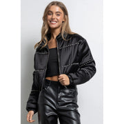 Women's Clothing Long Sleeve Satin Cropped Bomber Jacket Black-Jacket-KIWI-S-Black-Urbanheer