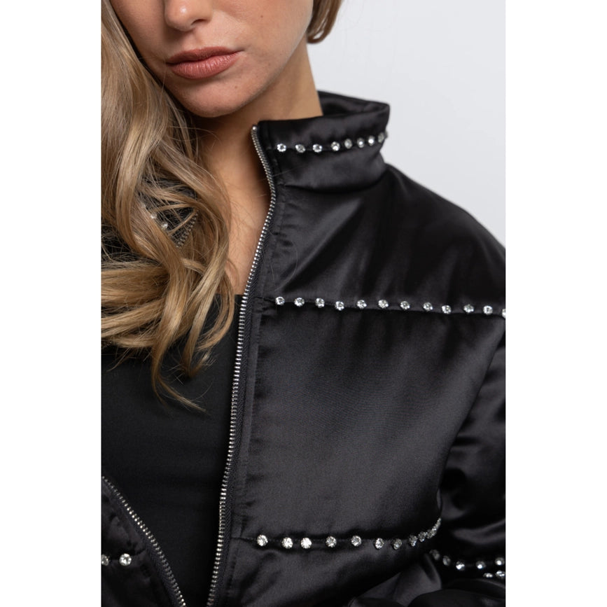 Women's Clothing Long Sleeve Satin Cropped Bomber Jacket Black-Jacket-KIWI-S-Black-Urbanheer