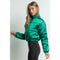 Women's Clothing Long Sleeve Satin Cropped Bomber Jacket Green-Jacket-KIWI-S-Green-Urbanheer