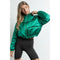 Women's Clothing Long Sleeve Satin Cropped Bomber Jacket Green-Jacket-KIWI-S-Green-Urbanheer
