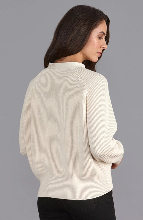 Womens Cotton Oversized V Neck Ribbed Cardigan Ecru-Cardigan-Paul James Knitwear-S-Urbanheer