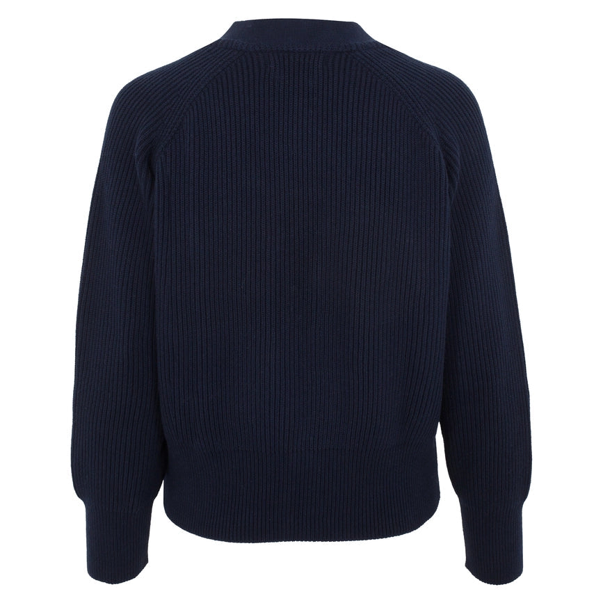Womens Cotton Oversized V Neck Ribbed Cardigan Navy-Cardigan-Paul James Knitwear-S-Urbanheer