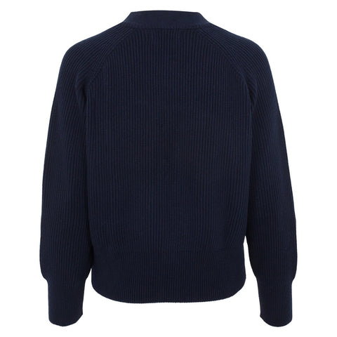 Womens Cotton Oversized V Neck Ribbed Cardigan Navy-Cardigan-Paul James Knitwear-S-Urbanheer