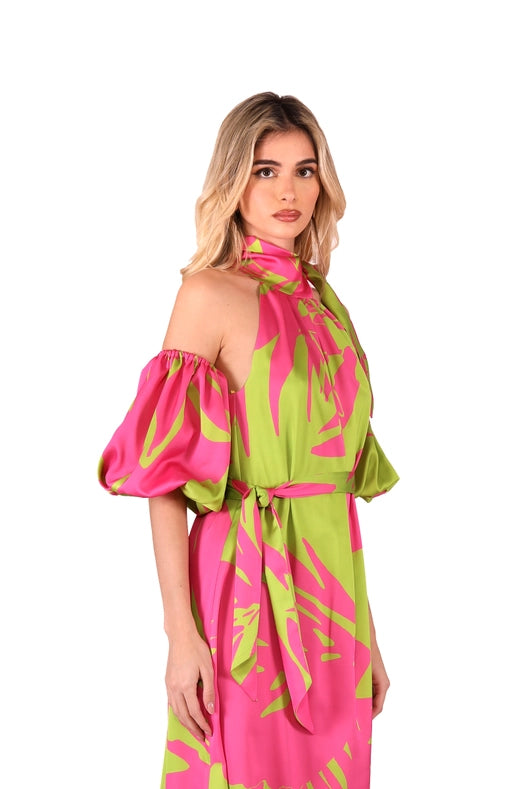 Women's Dress with Sleeves Lime Green-Dress-Kuea Italian Style-42-Lime Green-Urbanheer