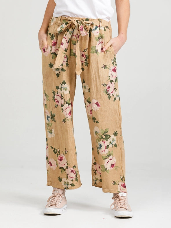 Women's - Eva Linen Floral Pants-Pants-Dress Forum-M/L-Mustard-Urbanheer