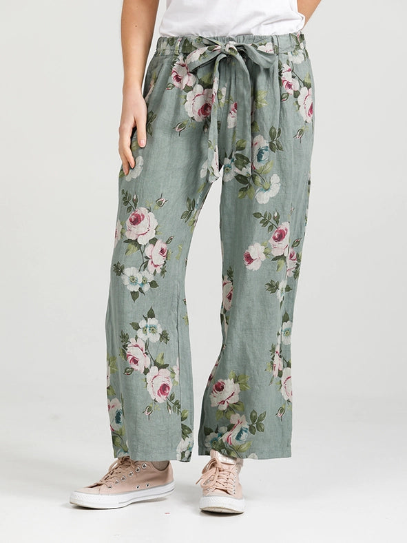 Women's - Eva Linen Floral Pants-Pants-Dress Forum-S/M-Green-Urbanheer