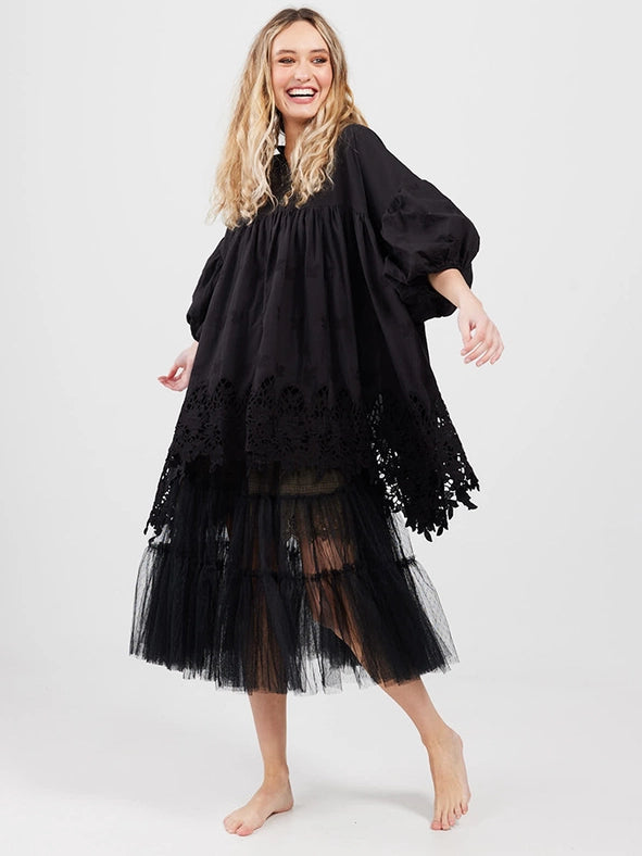 Women's - French Smock Black-Shirt-Dress Forum-OS-Black-Urbanheer