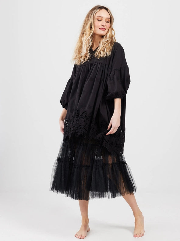 Women's - French Smock Black-Shirt-Dress Forum-OS-Black-Urbanheer