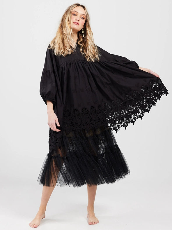 Women's - French Smock Black-Shirt-Dress Forum-OS-Black-Urbanheer