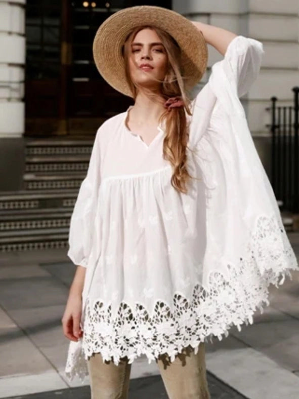 Women's - French Smock-Shirt-Dress Forum-White-OS-Urbanheer