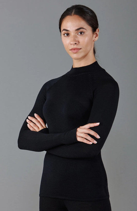 Womens Heavyweight Merino Activewear High Neck Top-Top-Paul James Knitwear-XS-Black-Urbanheer