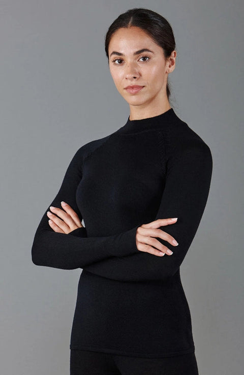 Womens Heavyweight Merino Activewear High Neck Top-Top-Paul James Knitwear-XS-Black-Urbanheer