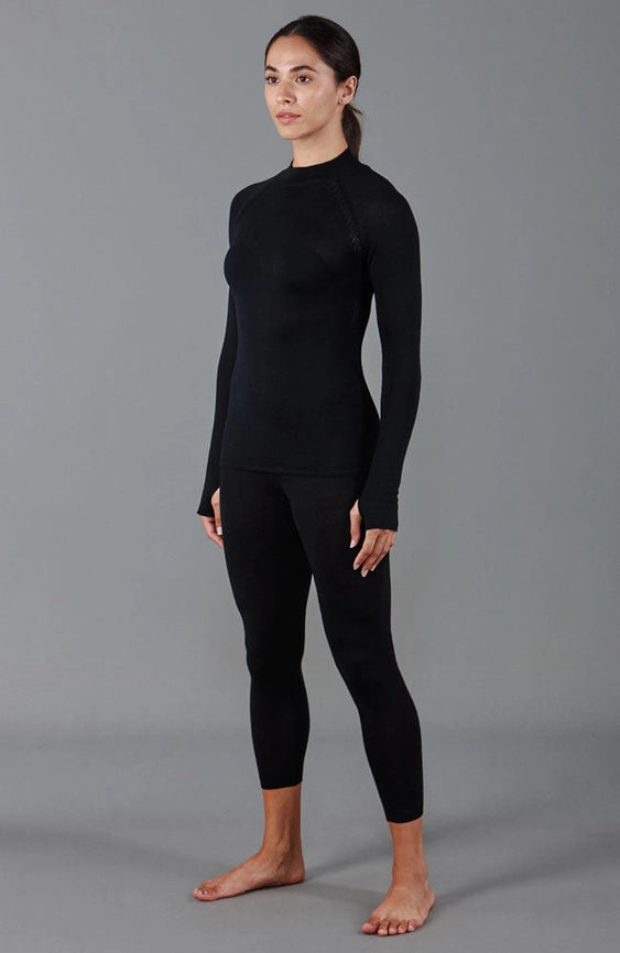 Womens Heavyweight Merino Activewear High Neck Top-Top-Paul James Knitwear-XS-Black-Urbanheer