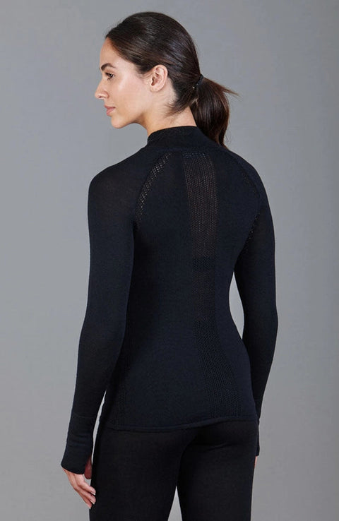 Womens Heavyweight Merino Activewear High Neck Top-Top-Paul James Knitwear-XS-Black-Urbanheer
