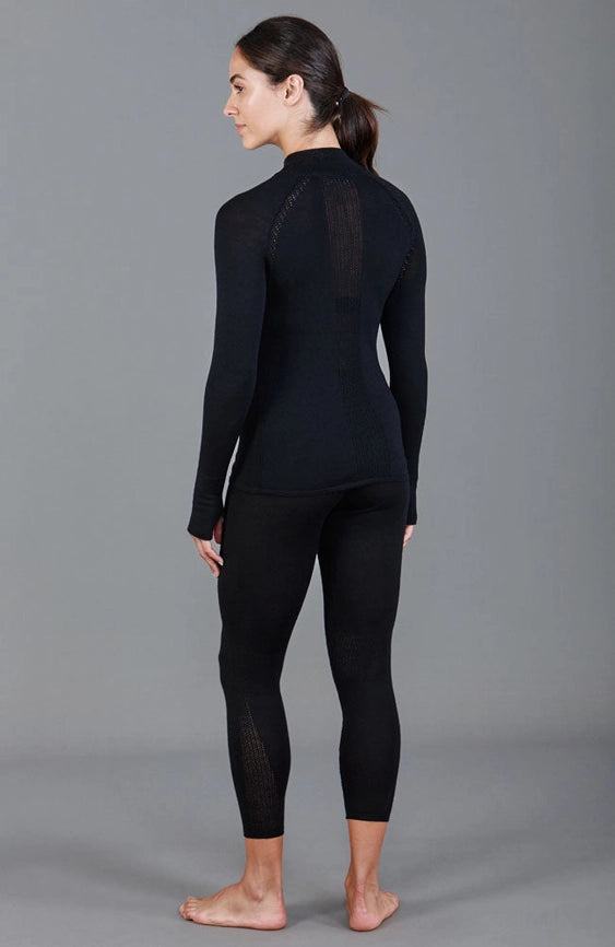 Womens Heavyweight Merino Activewear High Neck Top-Top-Paul James Knitwear-XS-Black-Urbanheer