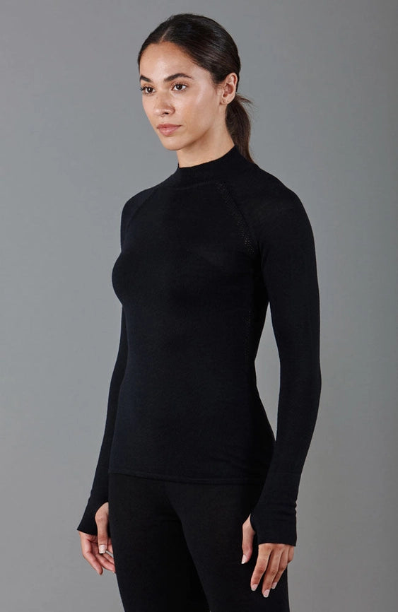 Womens Heavyweight Merino Activewear High Neck Top-Top-Paul James Knitwear-XS-Black-Urbanheer