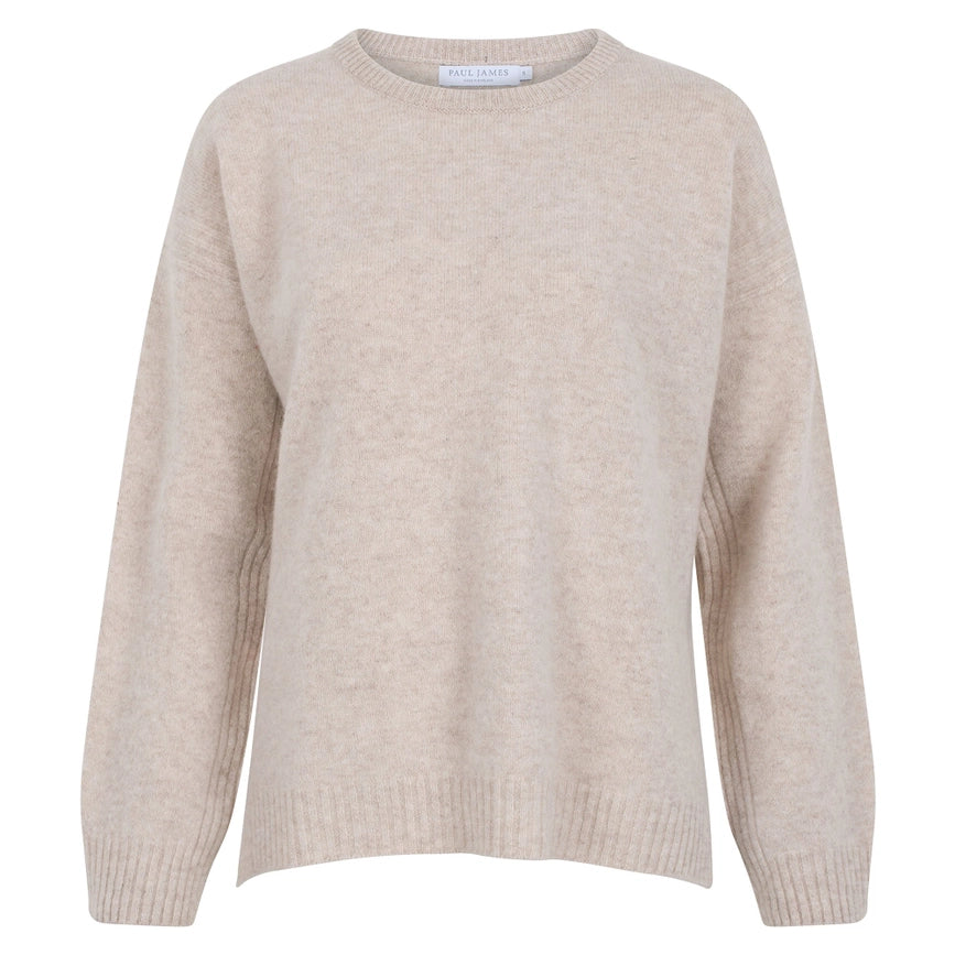 Womens Lambswool Drop Shoulder Jumper Linen-Jumper-Paul James Knitwear-S-Linen-Urbanheer