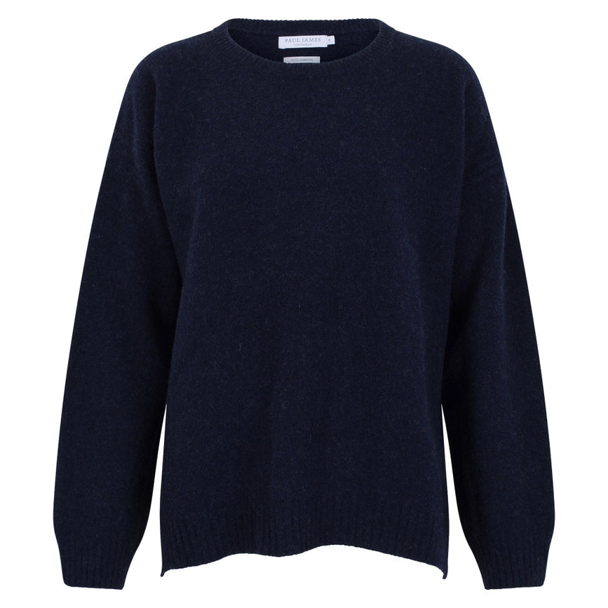 Womens Lambswool Drop Shoulder Jumper Oxford Blue-Jumper-Paul James Knitwear-S-Oxford Blue-Urbanheer