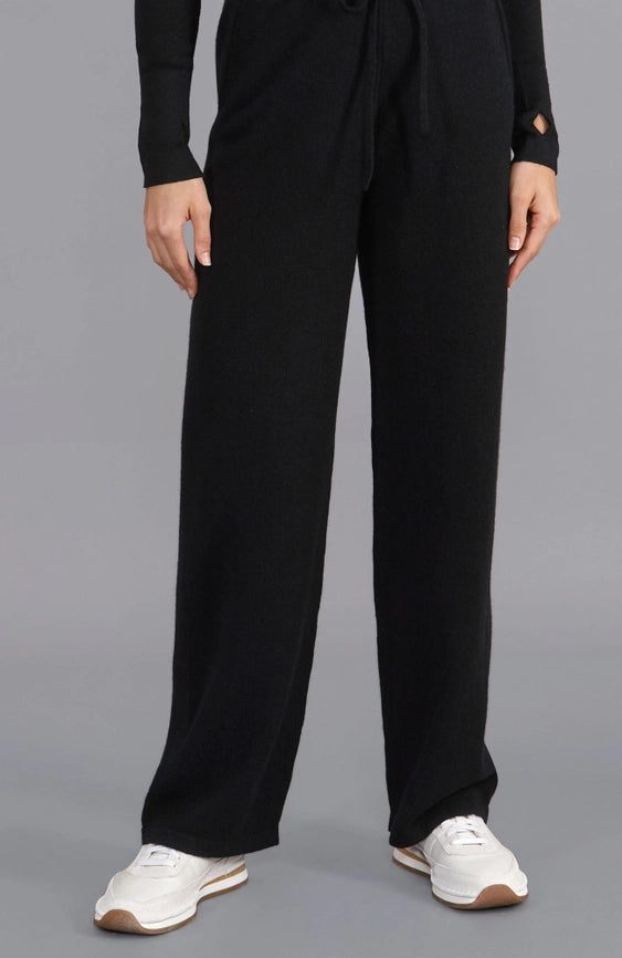 Womens Lambswool Knitted Trousers Black-Trousers-Paul James Knitwear-S-Regular-Urbanheer