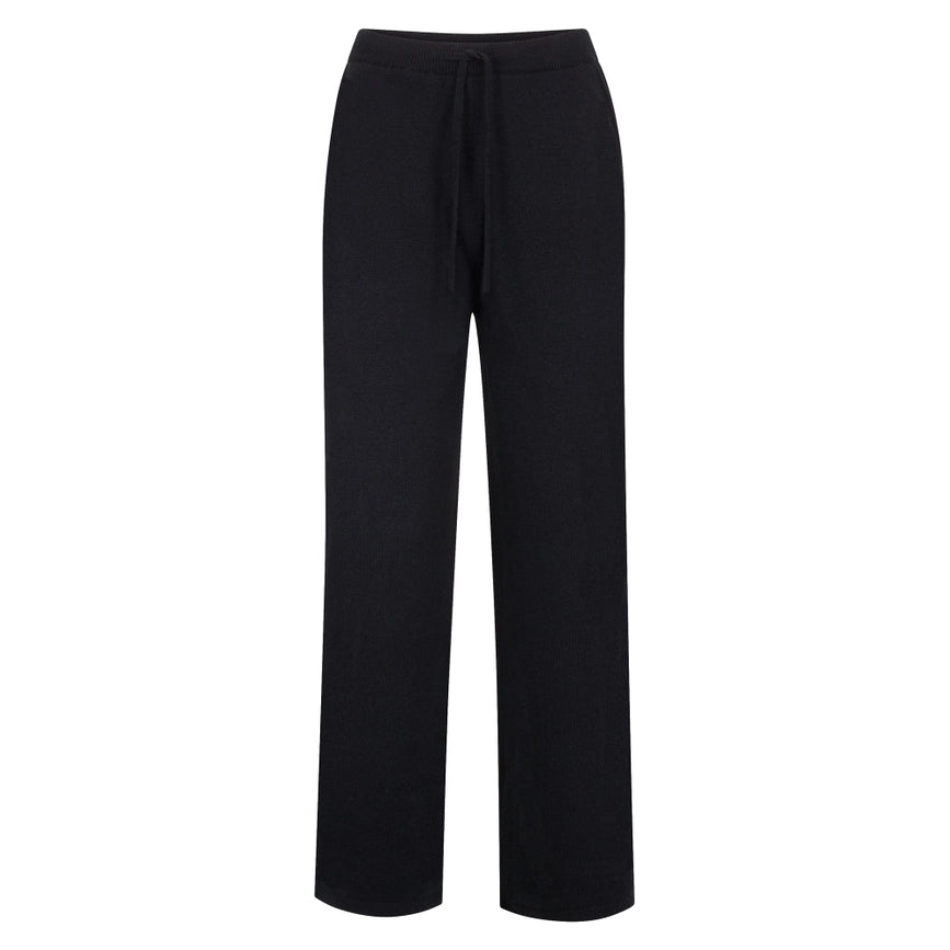 Womens Lambswool Knitted Trousers Black-Trousers-Paul James Knitwear-S-Regular-Urbanheer