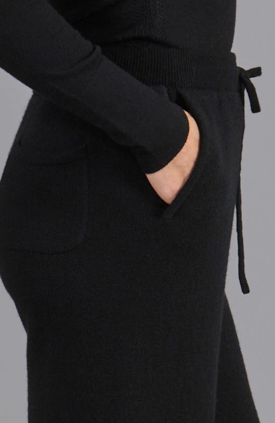 Womens Lambswool Knitted Trousers Black-Trousers-Paul James Knitwear-S-Regular-Urbanheer