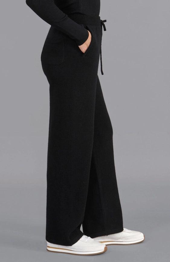 Womens Lambswool Knitted Trousers Black-Trousers-Paul James Knitwear-S-Regular-Urbanheer
