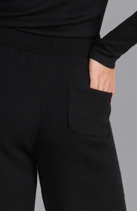 Womens Lambswool Knitted Trousers Black-Trousers-Paul James Knitwear-S-Regular-Urbanheer
