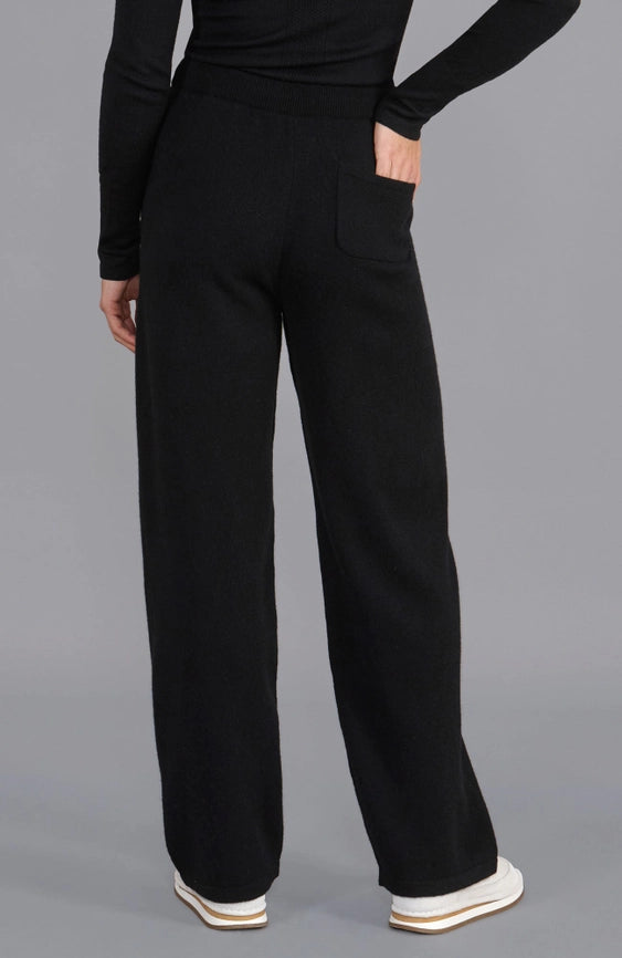 Womens Lambswool Knitted Trousers Black-Trousers-Paul James Knitwear-S-Regular-Urbanheer