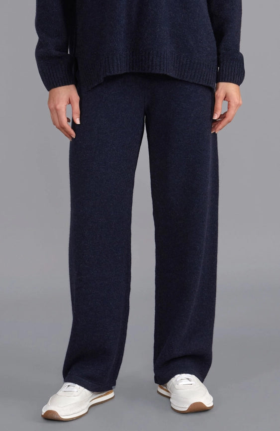 Womens Lambswool Knitted Trousers Oxford Blue-Trousers-Paul James Knitwear-S-Regular-Urbanheer