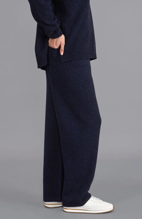 Womens Lambswool Knitted Trousers Oxford Blue-Trousers-Paul James Knitwear-S-Regular-Urbanheer