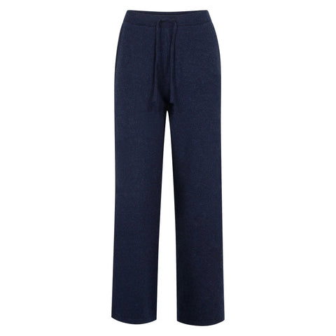 Womens Lambswool Knitted Trousers Oxford Blue-Trousers-Paul James Knitwear-S-Regular-Urbanheer