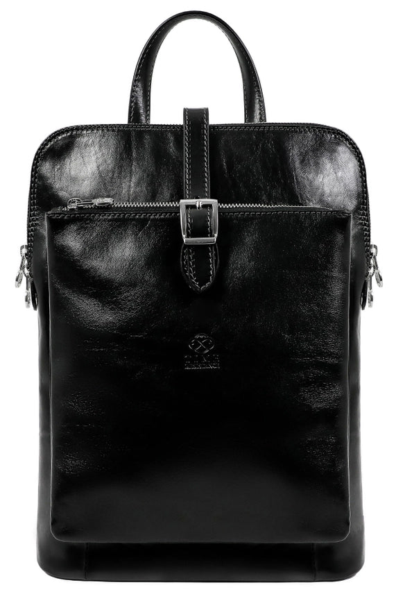 Women's Leather Backpack, Convertible Bag - Emma-Backpacks-Time Resistance-11.4 x 4.7 x 10.2 in (29 x 12 x 26 cm-Black-Urbanheer