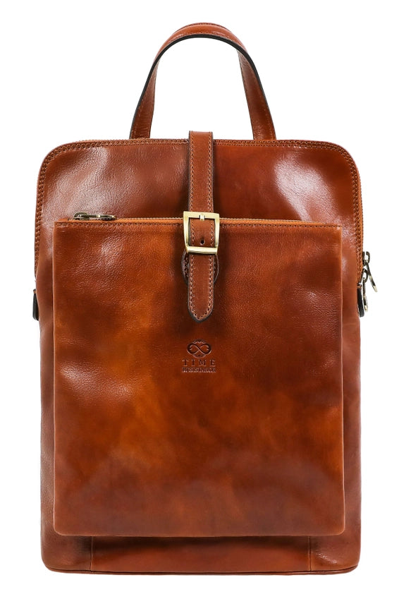 Women's Leather Backpack, Convertible Bag - Emma-Backpacks-Time Resistance-11.4 x 4.7 x 10.2 in (29 x 12 x 26 cm-Cognac Brown-Urbanheer