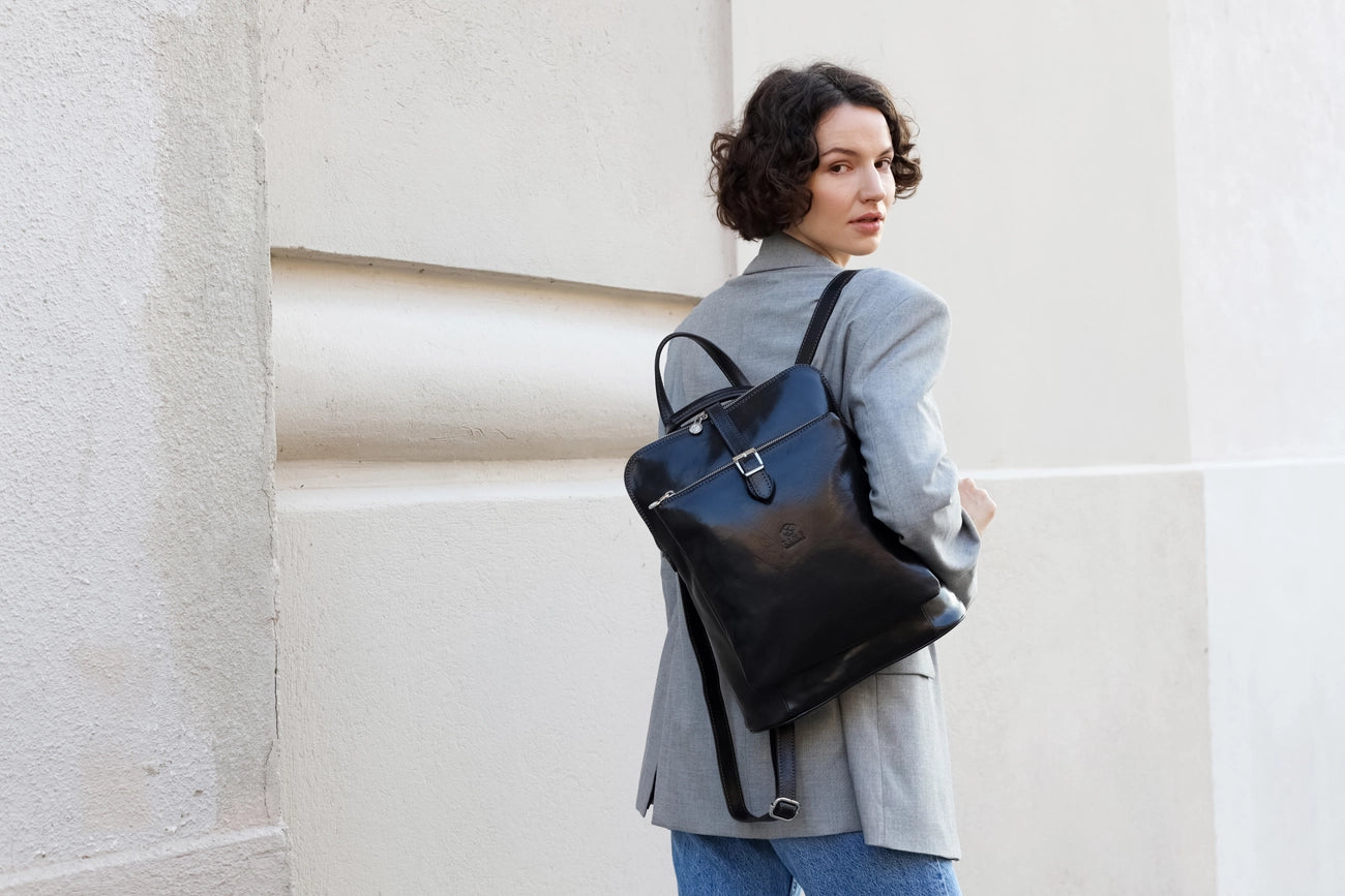 Women's Leather Backpack, Convertible Bag - Emma-Backpacks-Time Resistance-11.4 x 4.7 x 10.2 in (29 x 12 x 26 cm-Brown-Urbanheer