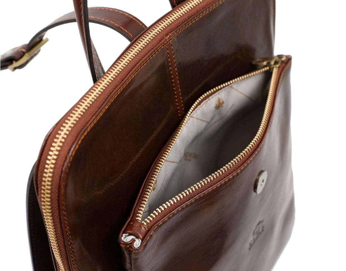 Women's Leather Backpack, Convertible Bag - Emma-Backpacks-Time Resistance-11.4 x 4.7 x 10.2 in (29 x 12 x 26 cm-Brown-Urbanheer