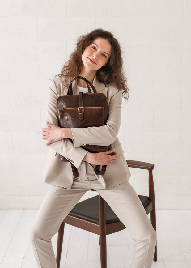 Women's Leather Backpack, Convertible Bag - Emma-Backpacks-Time Resistance-11.4 x 4.7 x 10.2 in (29 x 12 x 26 cm-Brown-Urbanheer