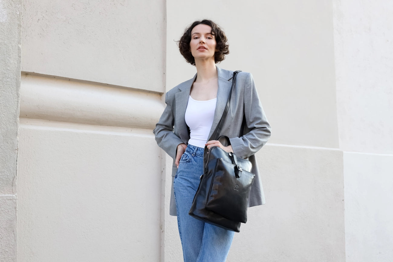 Women's Leather Backpack, Convertible Bag - Emma-Backpacks-Time Resistance-11.4 x 4.7 x 10.2 in (29 x 12 x 26 cm-Brown-Urbanheer