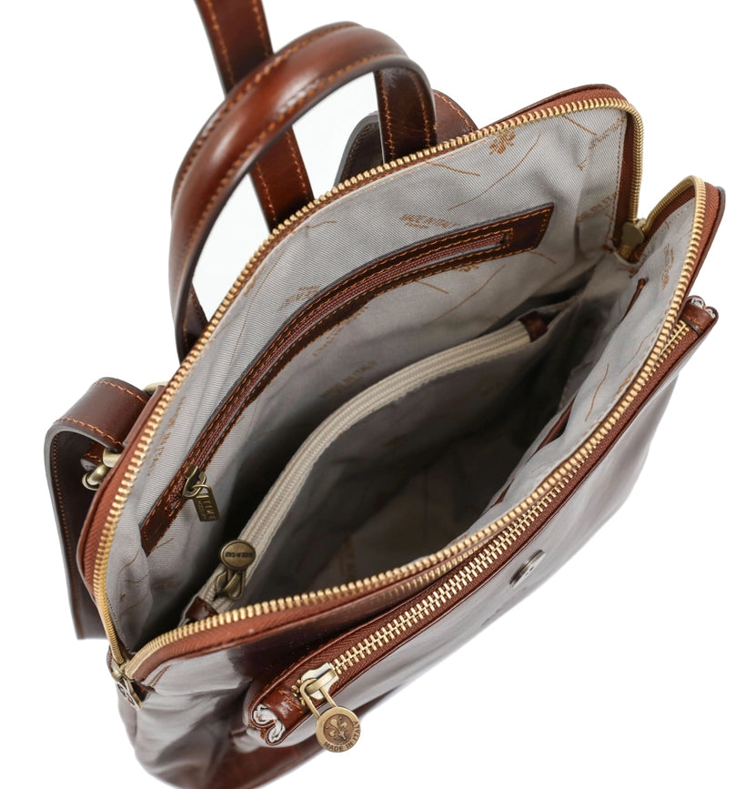 Women's Leather Backpack, Convertible Bag - Emma-Backpacks-Time Resistance-11.4 x 4.7 x 10.2 in (29 x 12 x 26 cm-Brown-Urbanheer