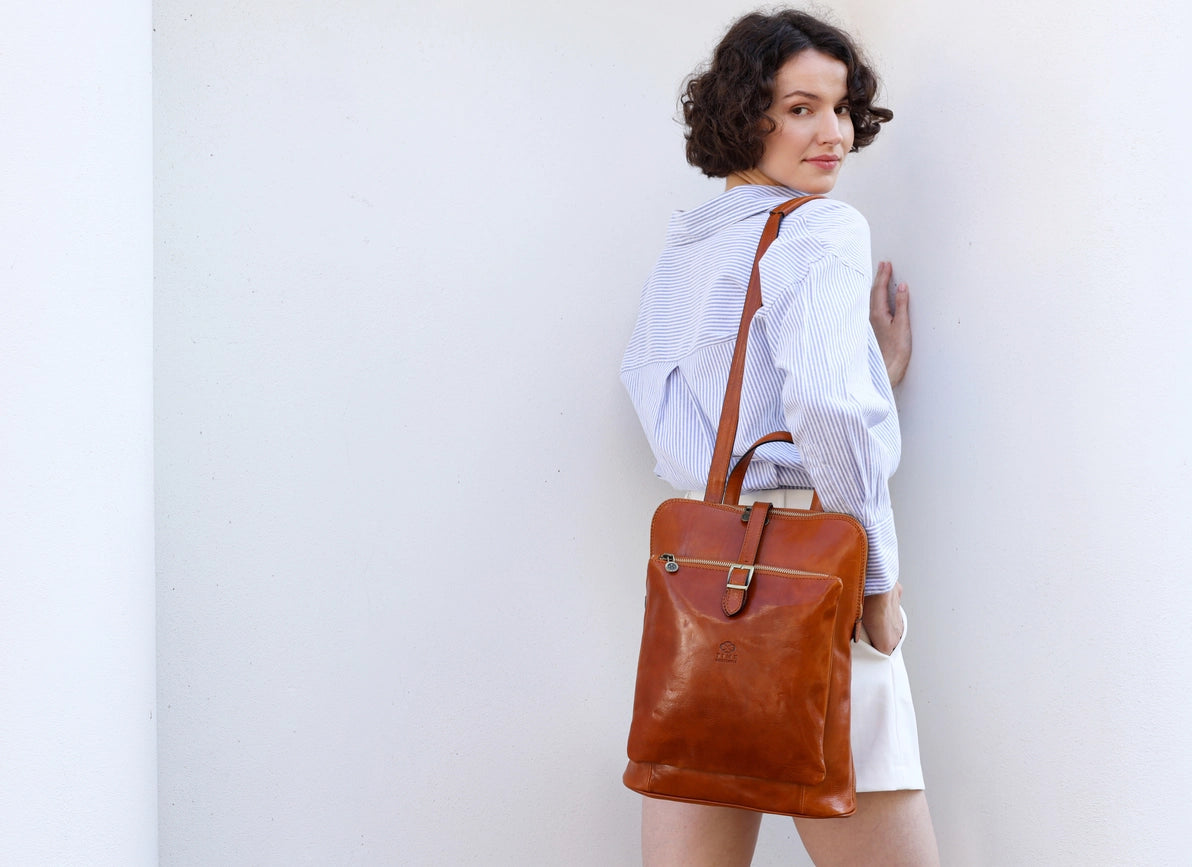 Women's Leather Backpack, Convertible Bag - Emma-Backpacks-Time Resistance-11.4 x 4.7 x 10.2 in (29 x 12 x 26 cm-Brown-Urbanheer