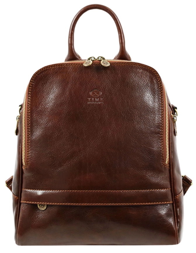Womens Leather Backpack Convertible Bag - Regeneration-Backpacks-Time Resistance-10.6 x 4.3 x 12.6 in (27 x 11 x 32 cm)-Brown-Urbanheer