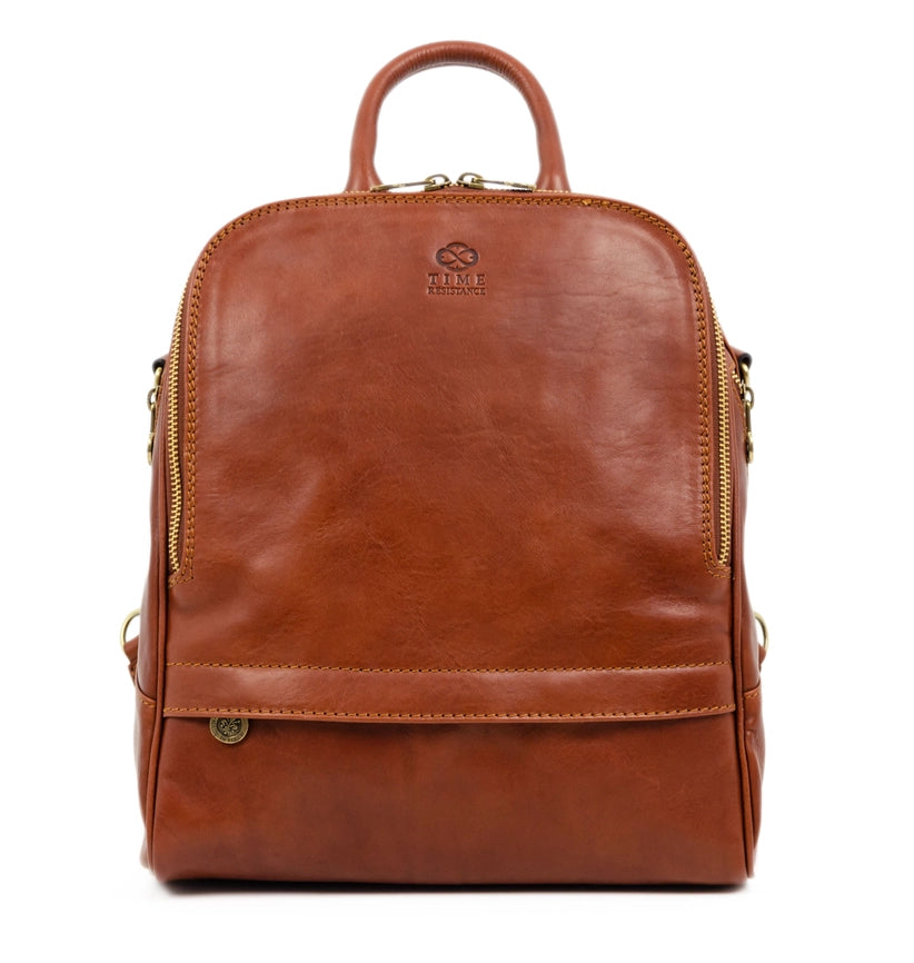 Womens Leather Backpack Convertible Bag - Regeneration-Backpacks-Time Resistance-10.6 x 4.3 x 12.6 in (27 x 11 x 32 cm)-Cognac-Urbanheer