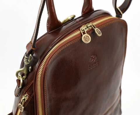 Womens Leather Backpack Convertible Bag - Regeneration-Backpacks-Time Resistance-10.6 x 4.3 x 12.6 in (27 x 11 x 32 cm)-Brown-Urbanheer
